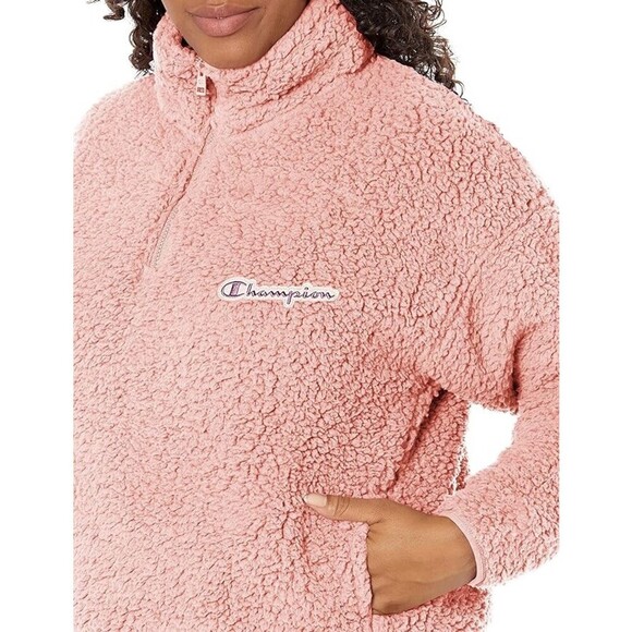 Champion Women’s Cozy Sweatshirts High Pile Quarter Zip In Dusty Pink Size M - Picture 5 of 10